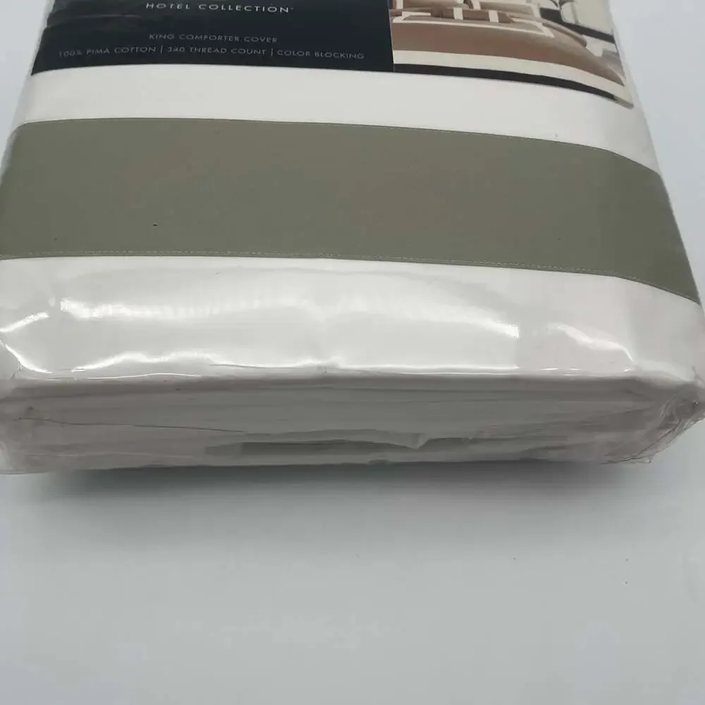 Hotel Collection King Comforter Cover Color Blocking 100% Pima Cotton 340 Thread